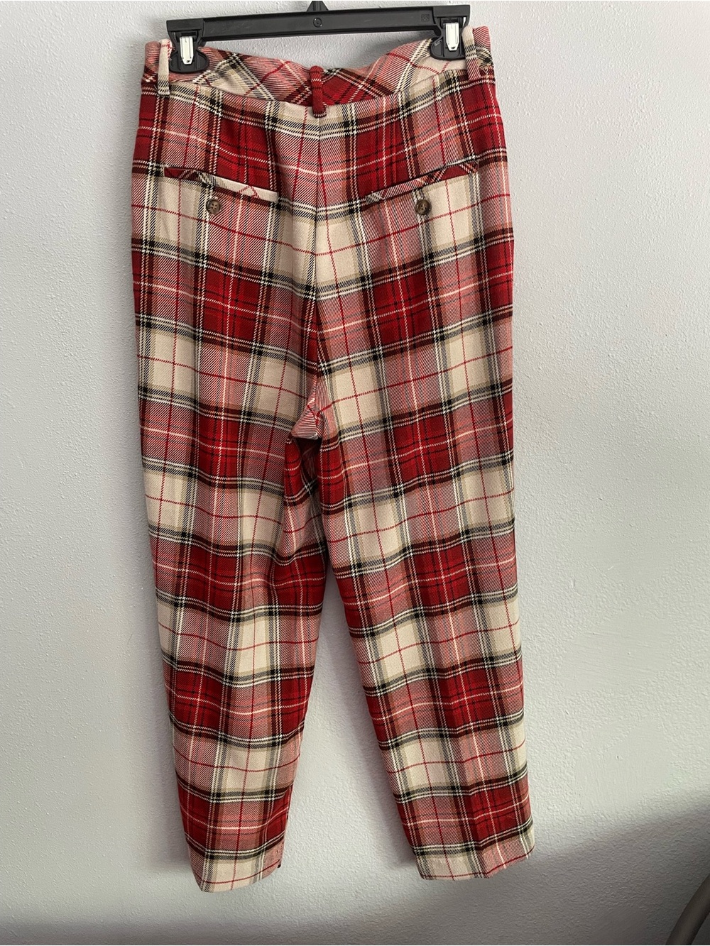 H&M Plaid Cropped Ankle Pants Red Tartan High Rise Size 6 EUC - Picture 3 of 5